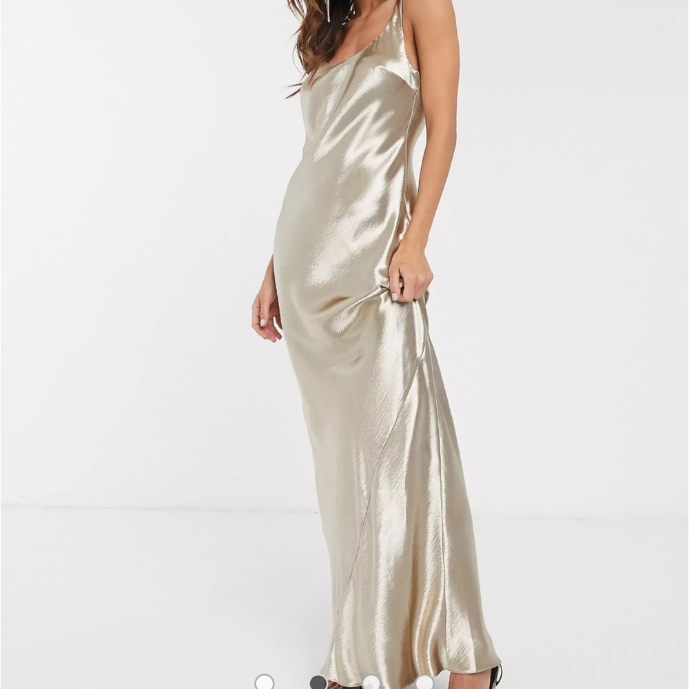 ASOS DESIGN scoop back bias cut satin maxi dress in champagne